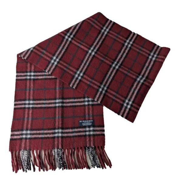 BURBERRY London Classic Nova Check Knit 100% Cashmere Neck Warmer Maroon SCARF - Picture 1 of 7